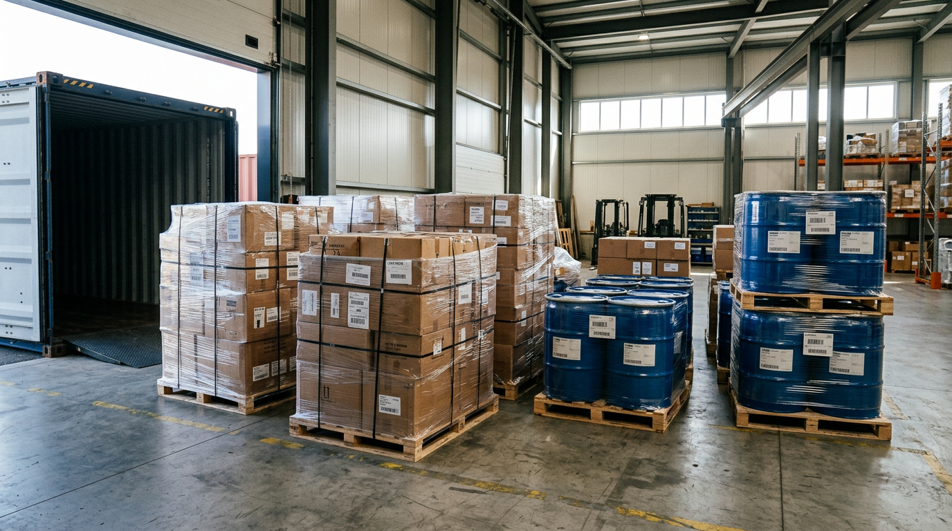 Barrels and boxes ready to ship from the Dominican Republic to the USA